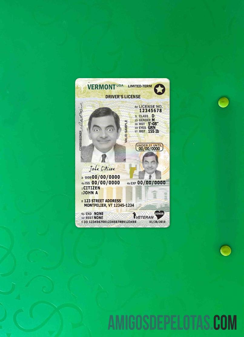 AS Vermont Surat Izin Mengemudi under 21 tampilan foto depan sampel