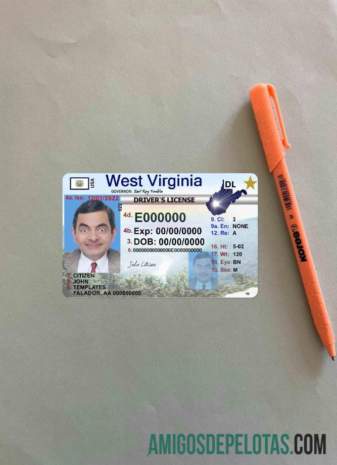 AS West Virgina Surat Izin Mengemudi tampilan foto depan desain