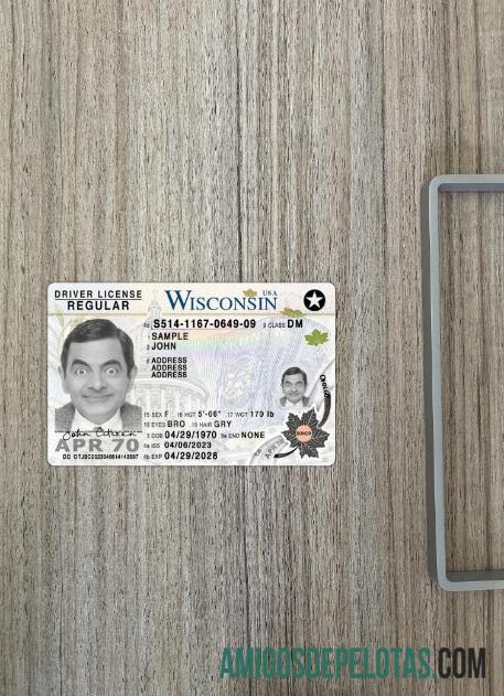 AS Wisconsin Surat Izin Mengemudi 2023 sekarang tampilan foto depan desain