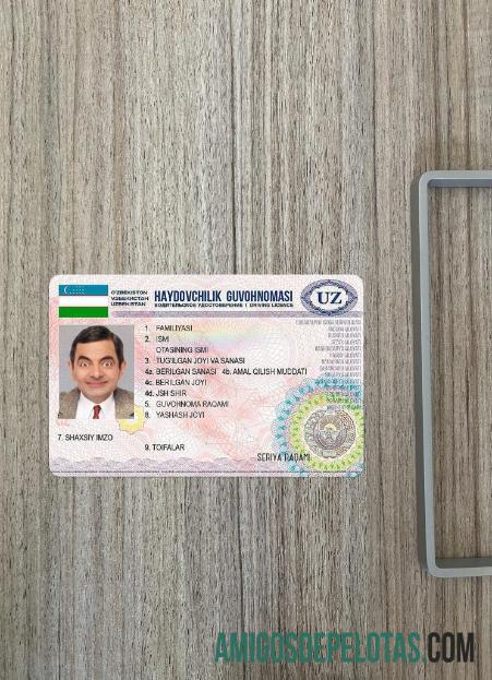 Uzbekistan Surat Izin Mengemudi 2017 sekarang tampilan foto depan sampel