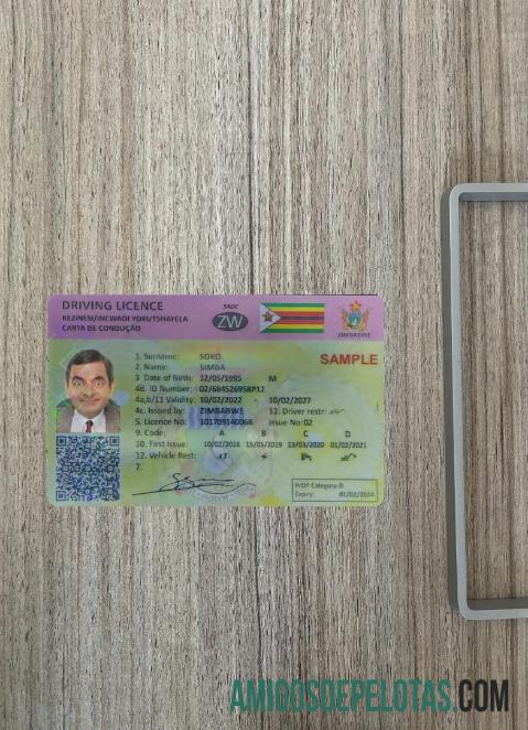 Zimbabwe Surat Izin Mengemudi tampilan foto depan desain