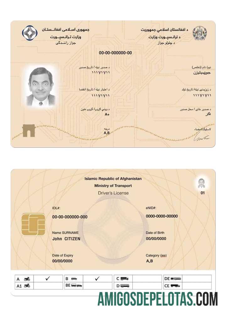 افغانستان electronic ڈرائیونگ لائسنس 2019 موجودہ ماک اپ