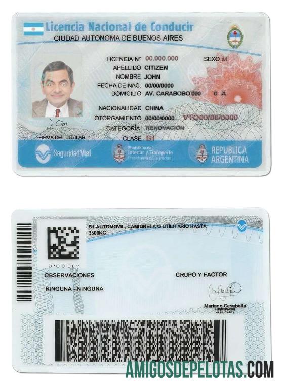 ارجنٹائن Buenos Aires ڈرائیونگ لائسنس ٹیمپلیٹ