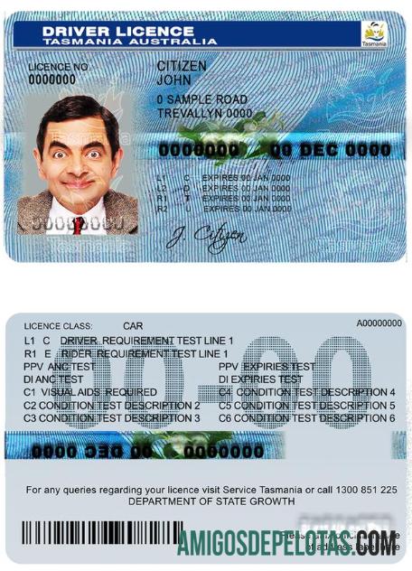 آسٹریلیا Tasmania driver لائسنس ماک اپ