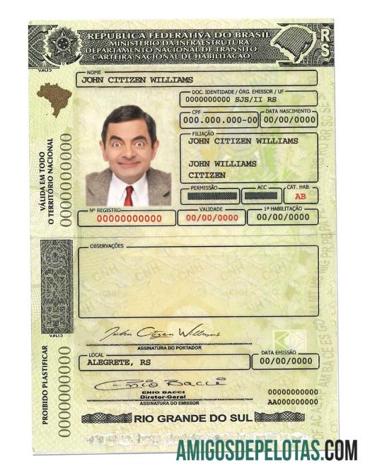 برازیل(RioGrandedoSul)ڈرائیونگ لائسنس ٹیمپلیٹ