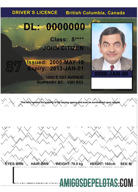 کینیڈا British Columbia DL, ورژن 2 ٹیمپلیٹ