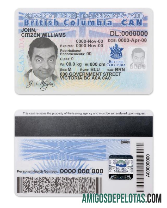 کینیڈا province British Columbia ڈرائیونگ لائسنس ماک اپ