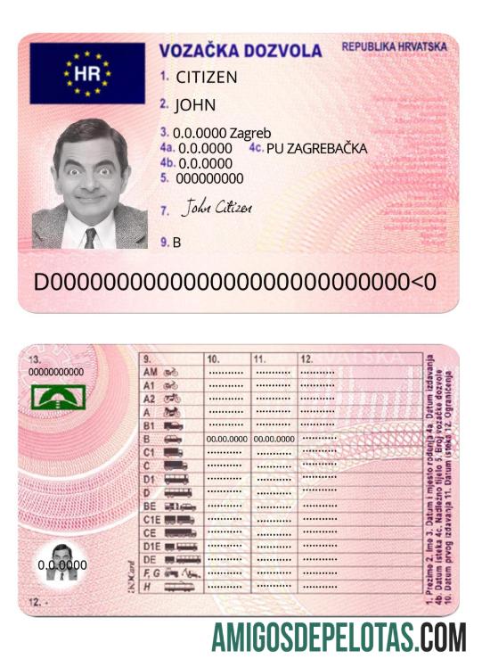کروشیا ڈرائیونگ لائسنس ٹیمپلیٹ