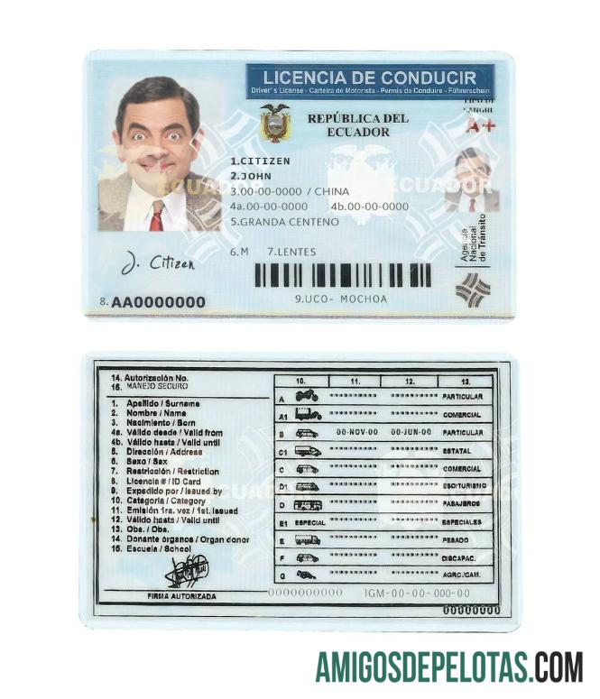 ایکواڈور ڈرائیونگ لائسنس ماک اپ