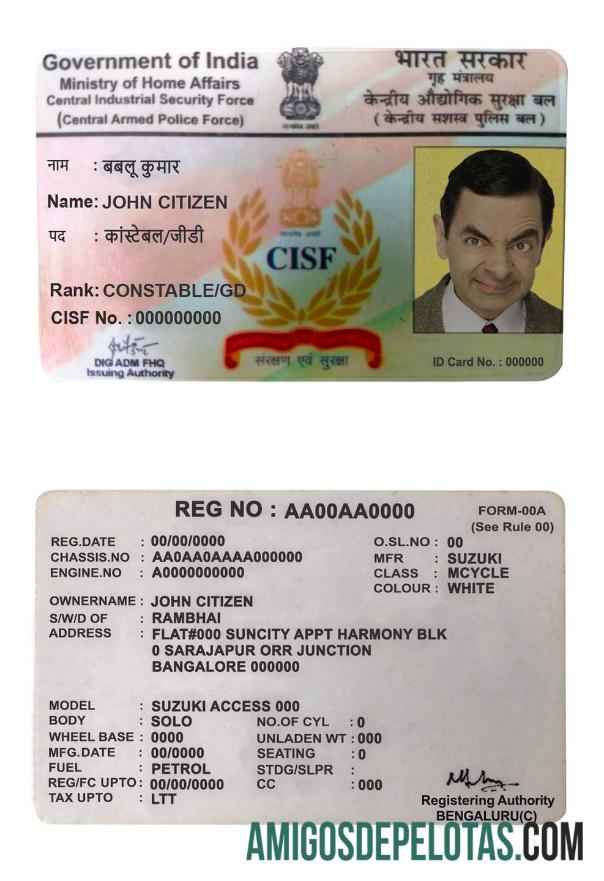 بھارت CISF driver لائسنس ماک اپ