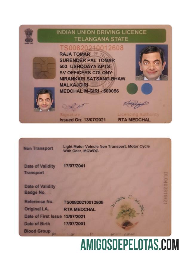 بھارت Telangana state ڈرائیونگ لائسنس ڈیزائن