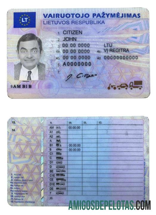 لتھوانیا(Litva) ڈرائیونگ لائسنس ٹیمپلیٹ