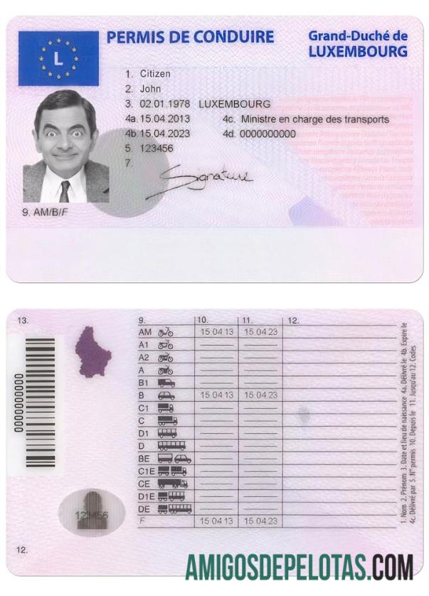 لکسمبرگ ڈرائیونگ لائسنس ٹیمپلیٹ