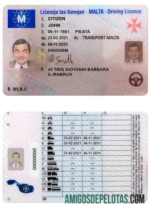 مالٹا ڈرائیونگ لائسنس ٹیمپلیٹ