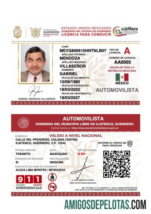 میکسیکو Guerrero state ڈرائیونگ لائسنس نمونہ