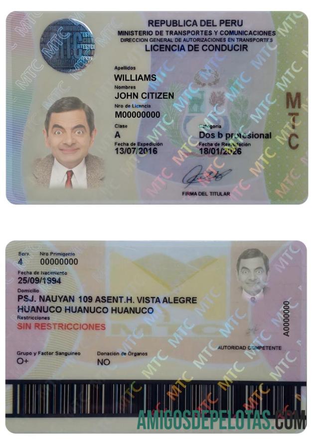 پیرو ڈرائیونگ لائسنس ماک اپ