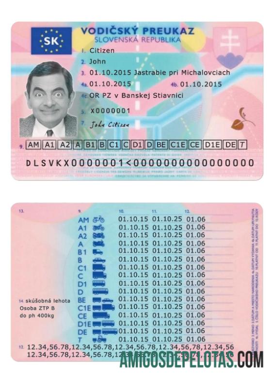 سلوواکیہ ڈرائیونگ لائسنس نمونہ