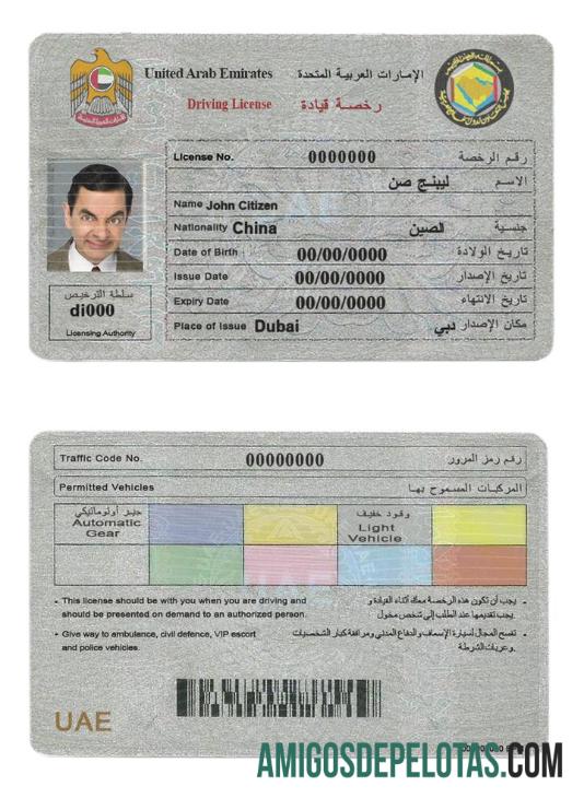 متحدہ عرب امارات (متحدہ عرب امارات) ڈرائیونگ لائسنس ماک اپ
