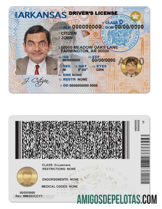امریکہ Arkansas ڈرائیونگ لائسنس ماک اپ