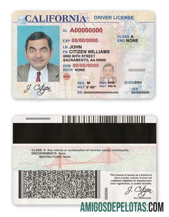 امریکہ California driver لائسنس ماک اپ