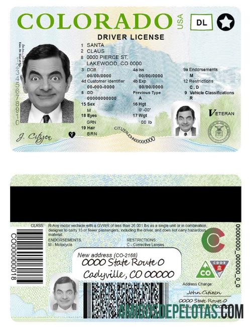 امریکہ Colorado ڈرائیونگ لائسنس ماک اپ
