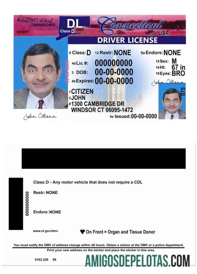 امریکہ Connecticut ڈرائیونگ لائسنس ورژن 2 ٹیمپلیٹ