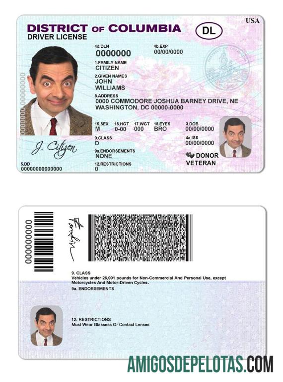 امریکہ District of Columbia ڈرائیونگ لائسنس پیش نظارہ