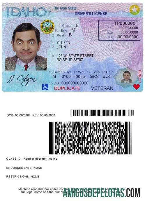 امریکہ Idaho driver لائسنس ٹیمپلیٹ