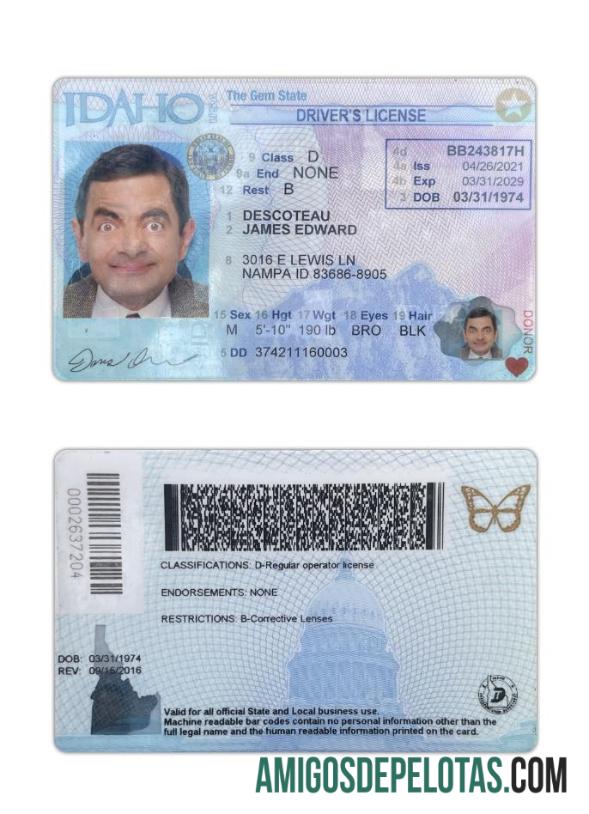 امریکہ Idaho ڈرائیونگ لائسنس 2021 موجودہ ٹیمپلیٹ