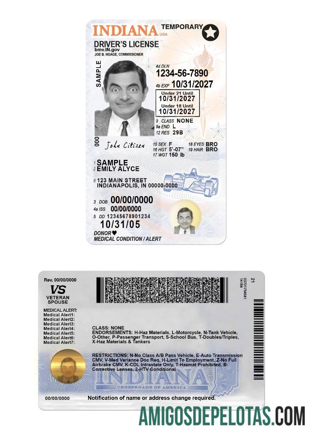 امریکہ Indiana ڈرائیونگ لائسنس under 21 ٹیمپلیٹ