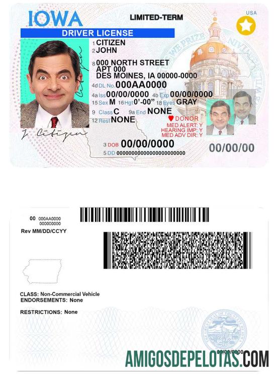 امریکہ Iowa ڈرائیونگ لائسنس ماک اپ