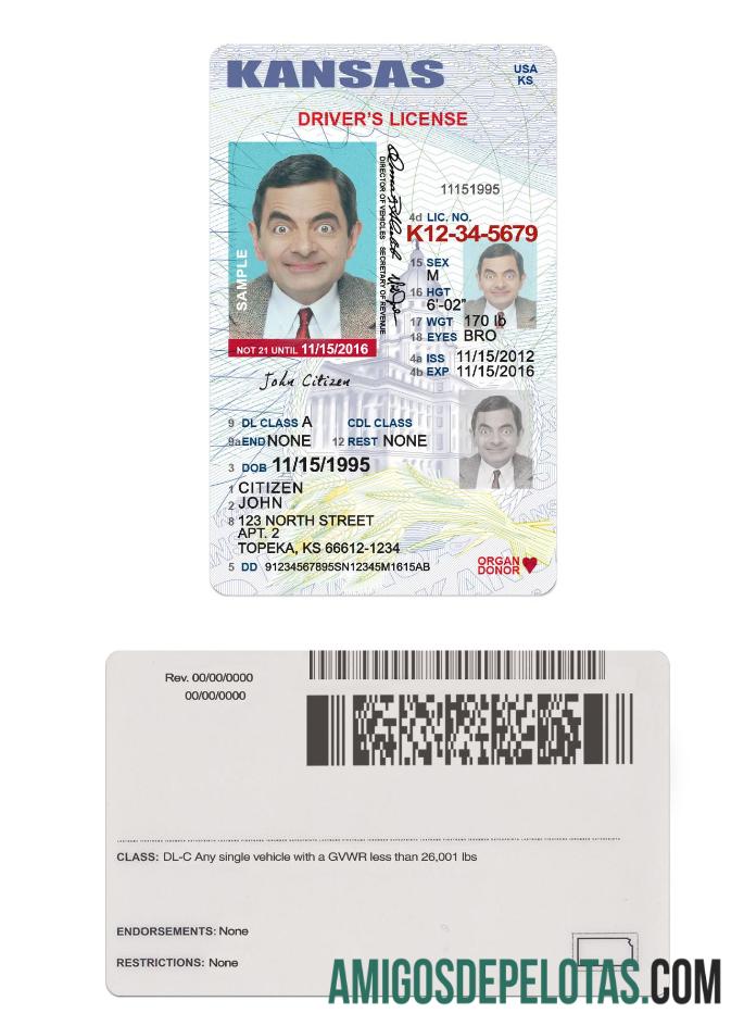 امریکہ Kansas ڈرائیونگ لائسنس under 21 ماک اپ