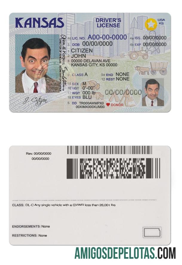امریکہ Kansas ڈرائیونگ لائسنس ماک اپ