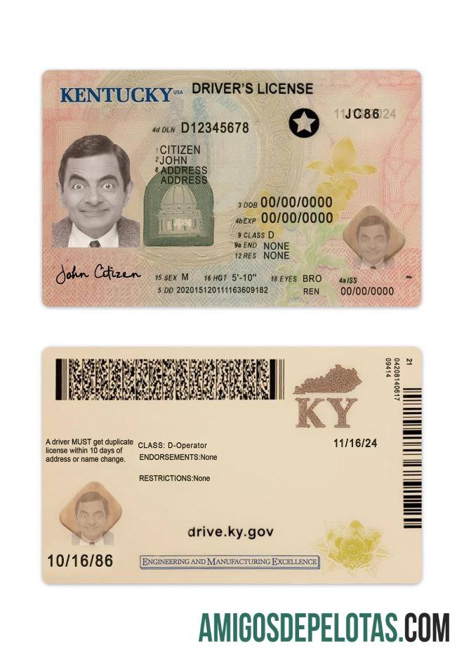 امریکہ Kentucky ڈرائیونگ لائسنس 2020 موجودہ ماک اپ