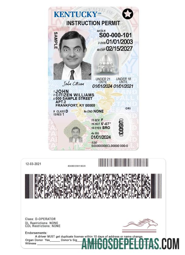 امریکہ Kentucky ڈرائیونگ لائسنس under 21 نمونہ