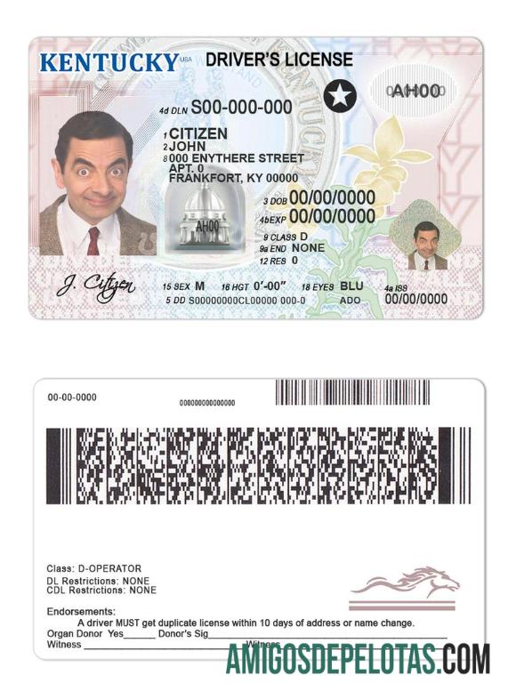 امریکہ Kentucky ڈرائیونگ لائسنس ماک اپ
