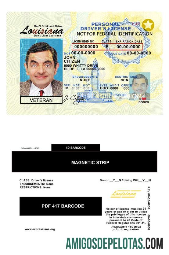 امریکہ Louisiana ڈرائیونگ لائسنس ڈیزائن