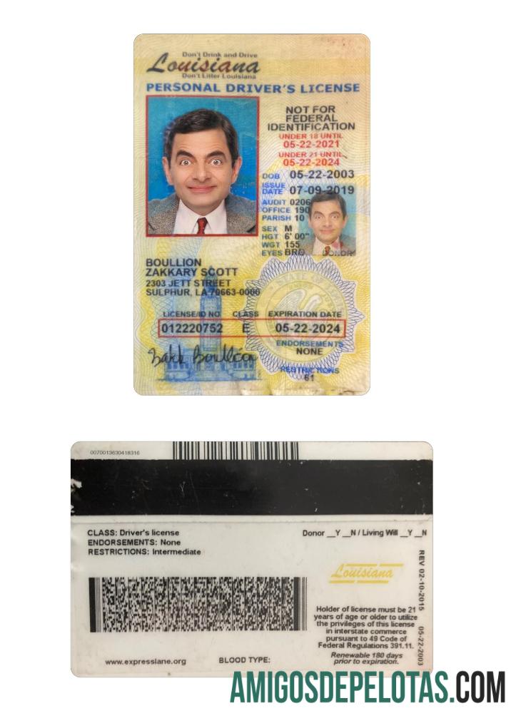 امریکہ Louisiana under 21 ڈرائیونگ لائسنس نمونہ