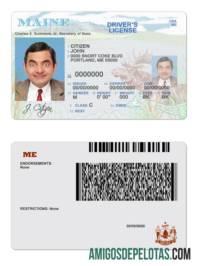 امریکہ Maine state ڈرائیونگ لائسنس ٹیمپلیٹ