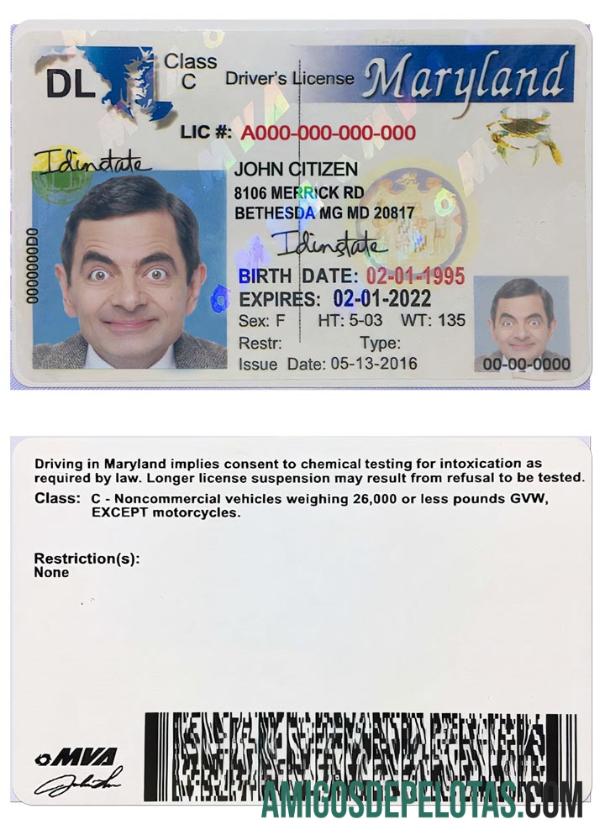 امریکہ Maryland ڈرائیونگ لائسنس 2003 2016 ماک اپ