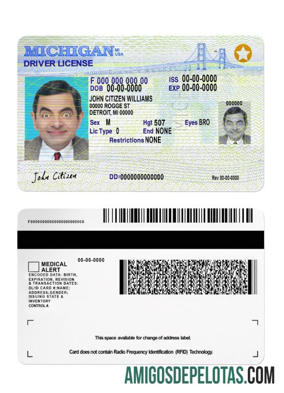 امریکہ Michigan DL 2021 موجودہ ٹیمپلیٹ