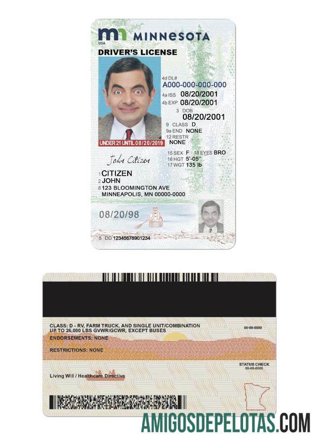 امریکہ Minnesota ڈرائیونگ لائسنس under 21 ٹیمپلیٹ