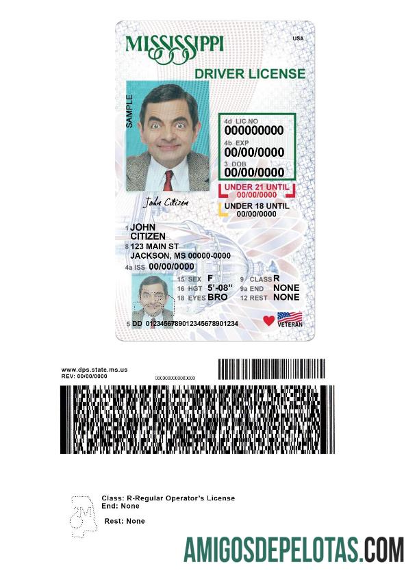 امریکہ Mississippi ڈرائیونگ لائسنس under 21 نمونہ