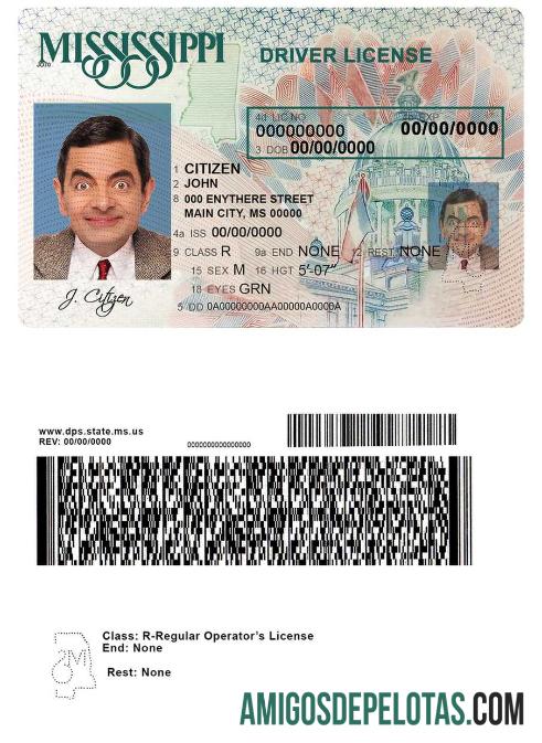 امریکہ Mississippi ڈرائیونگ لائسنس ٹیمپلیٹ