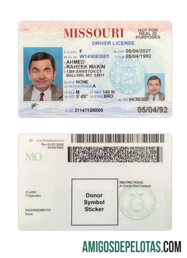 امریکہ Missouri ڈرائیونگ لائسنس 2021 موجودہ ڈیزائن