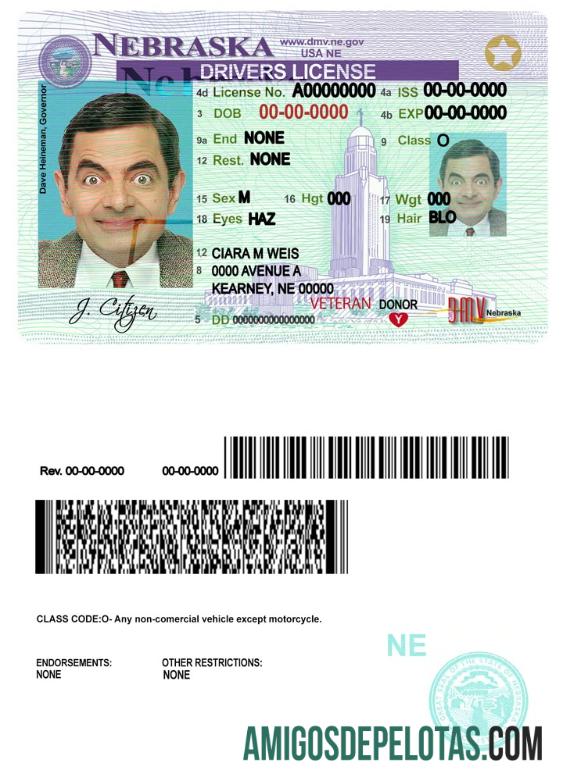 امریکہ Nebraska ڈرائیونگ لائسنس ٹیمپلیٹ