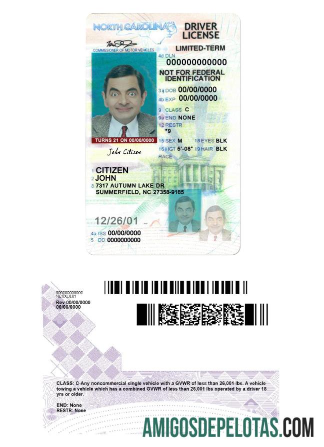 امریکہ North Carolina ڈرائیونگ لائسنس under 21 ڈیزائن