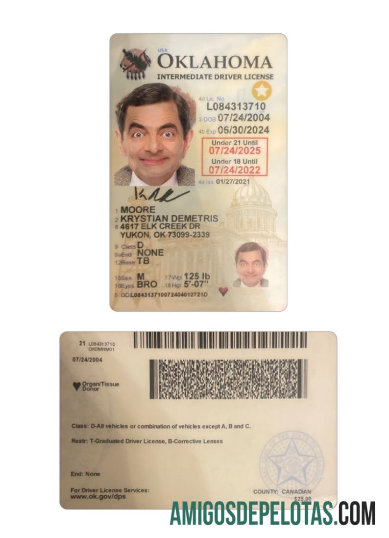 امریکہ Oklahoma under 21 ڈرائیونگ لائسنس ماک اپ