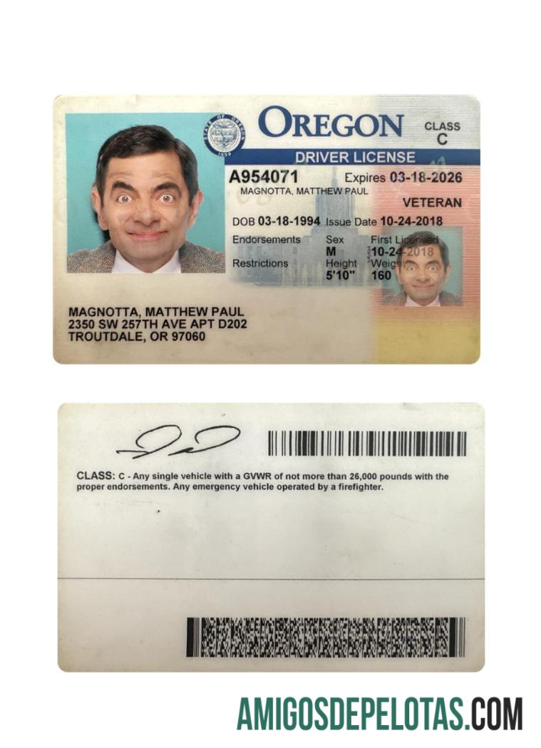 امریکہ Oregon ڈرائیونگ لائسنس 2018 موجودہ ماک اپ