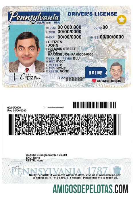 امریکہ Pennsylvania state ڈرائیونگ لائسنس ماک اپ